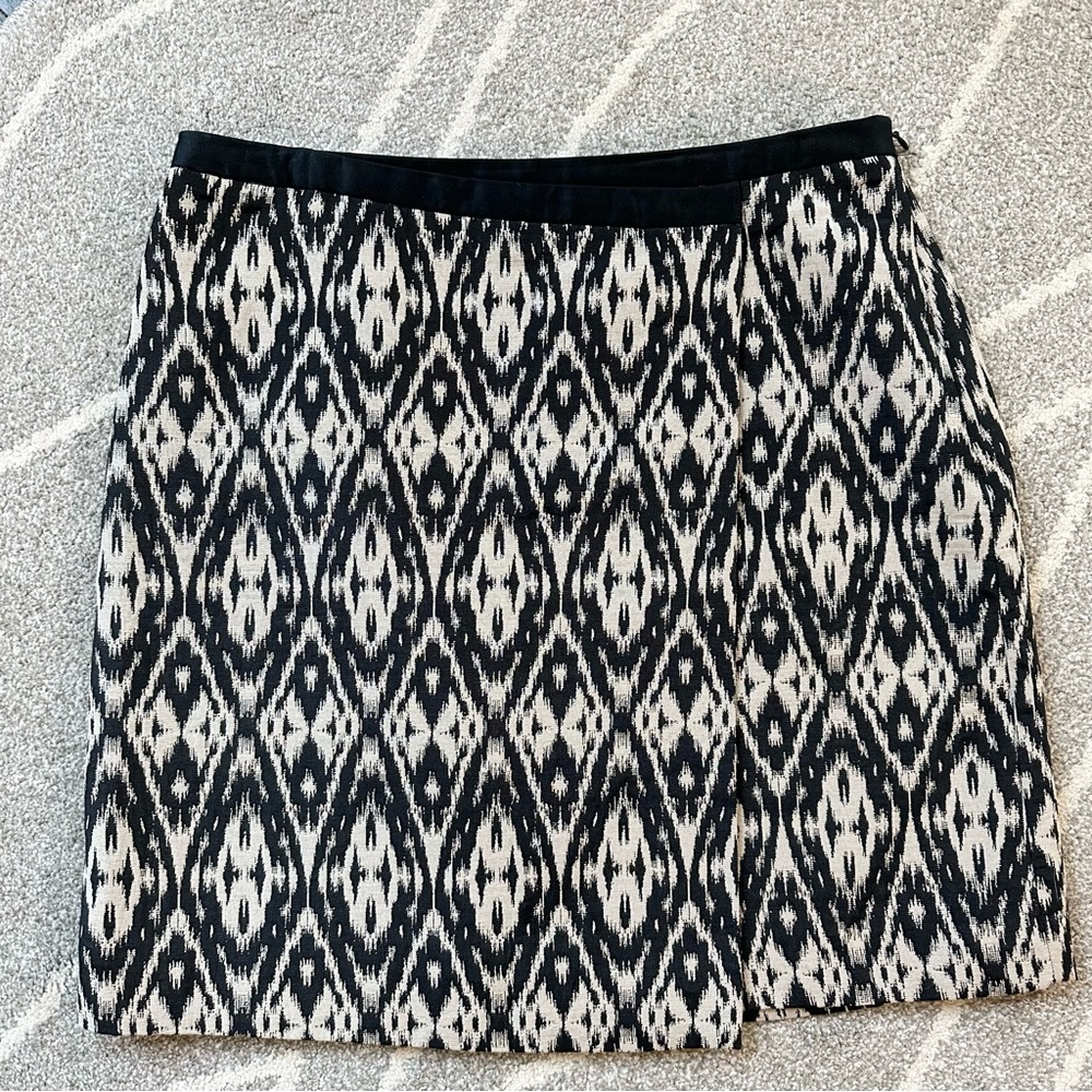 1.2.3. Paris Black and Tan Ikat Faux Wrap Pencil Skirt